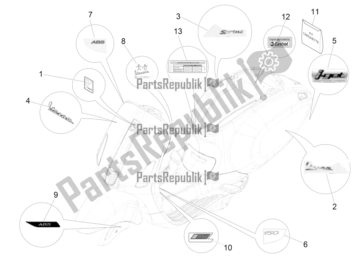 All parts for the Plates - Emblems of the Vespa Sprint 150 Iget ABS Apac 2021