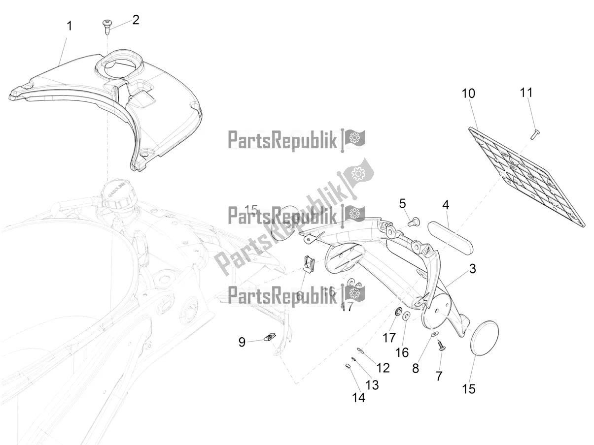 All parts for the Rear Cover - Splash Guard of the Vespa Sprint 150 Iget ABS Apac 2021