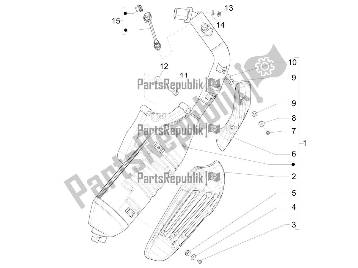 Alle onderdelen voor de Geluiddemper van de Vespa Sprint 150 Iget ABS Apac 2021