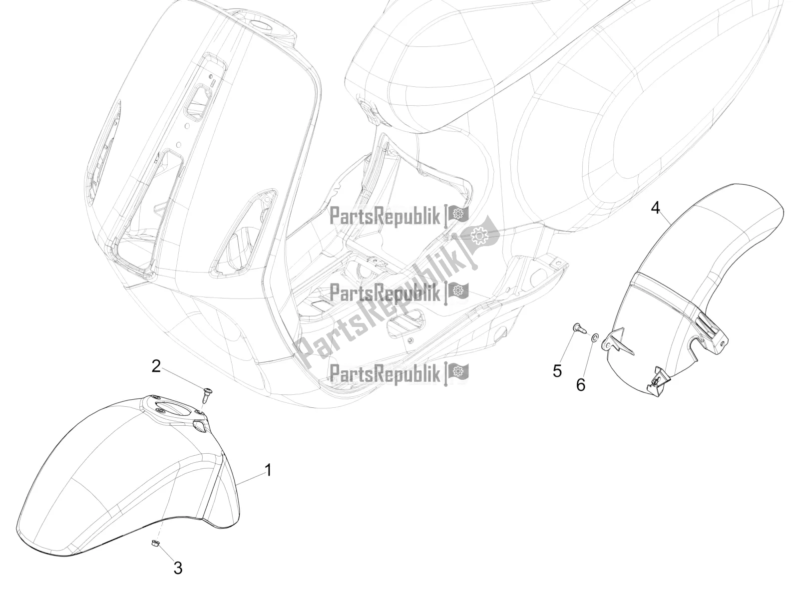 All parts for the Wheel Huosing - Mudguard of the Vespa Sprint 150 Iget ABS Apac 2021