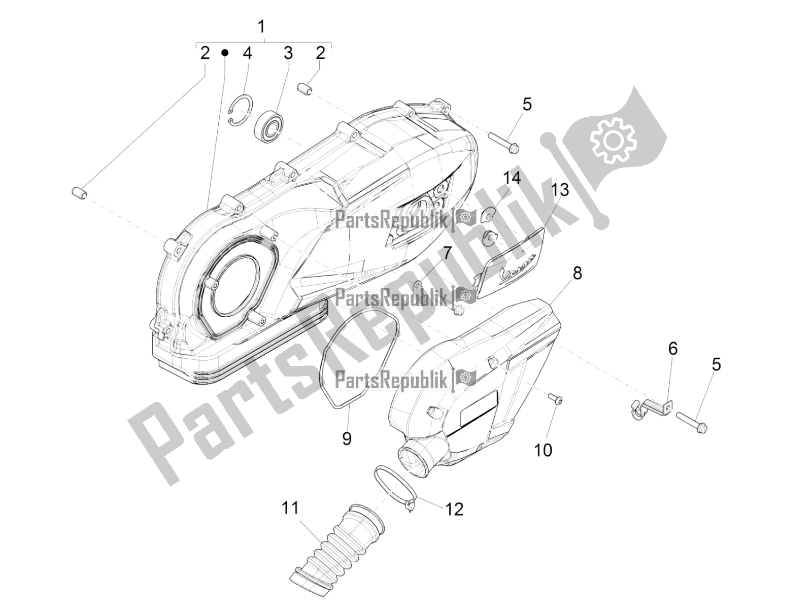 All parts for the Crankcase Cover - Crankcase Cooling of the Vespa Sprint 150 Iget ABS Apac 2022
