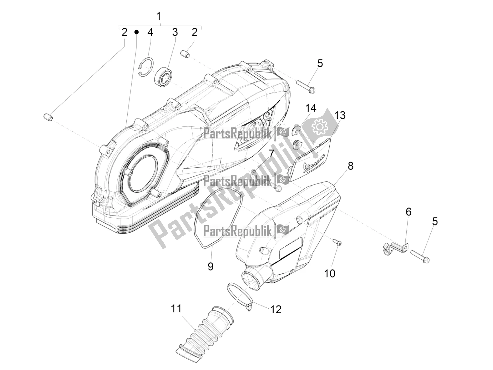 All parts for the Crankcase Cover - Crankcase Cooling of the Vespa Sprint 150 Iget ABS Apac 2022