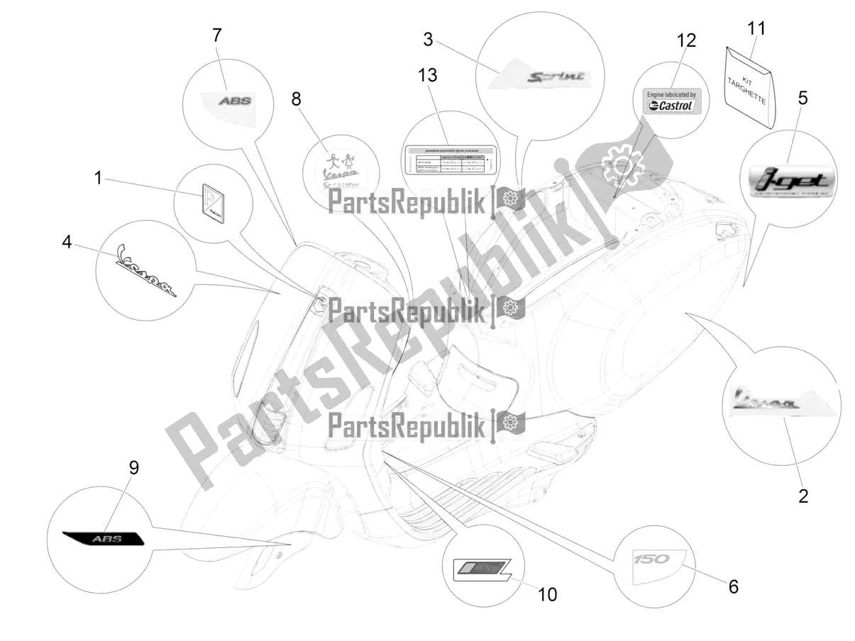 Todas las partes para Placas - Emblemas de Vespa Sprint 150 Iget ABS Apac 2022