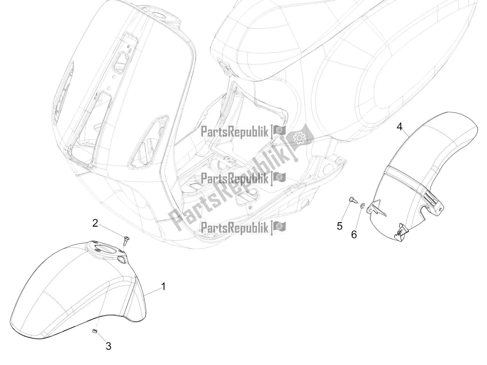 All parts for the Wheel Huosing - Mudguard of the Vespa Sprint 150 Iget ABS Apac 2022