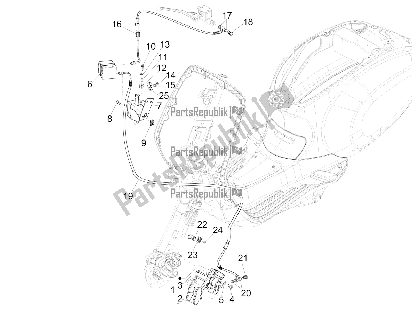 All parts for the Brakes Pipes - Calipers (abs) of the Vespa Sprint 150 Iget Abs/no ABS Apac 2016