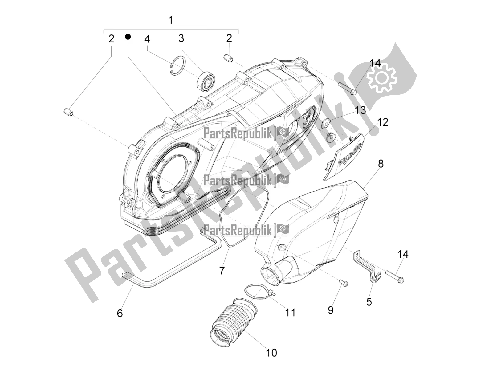 Toutes les pièces pour le Couvercle De Carter - Refroidissement Du Carter du Vespa Sprint 150 Iget Abs/no ABS Apac 2016