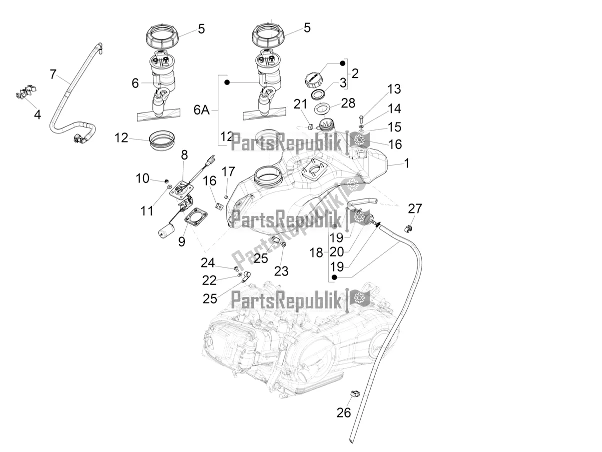 All parts for the Fuel Tank of the Vespa Sprint 150 Iget Abs/no ABS Apac 2016
