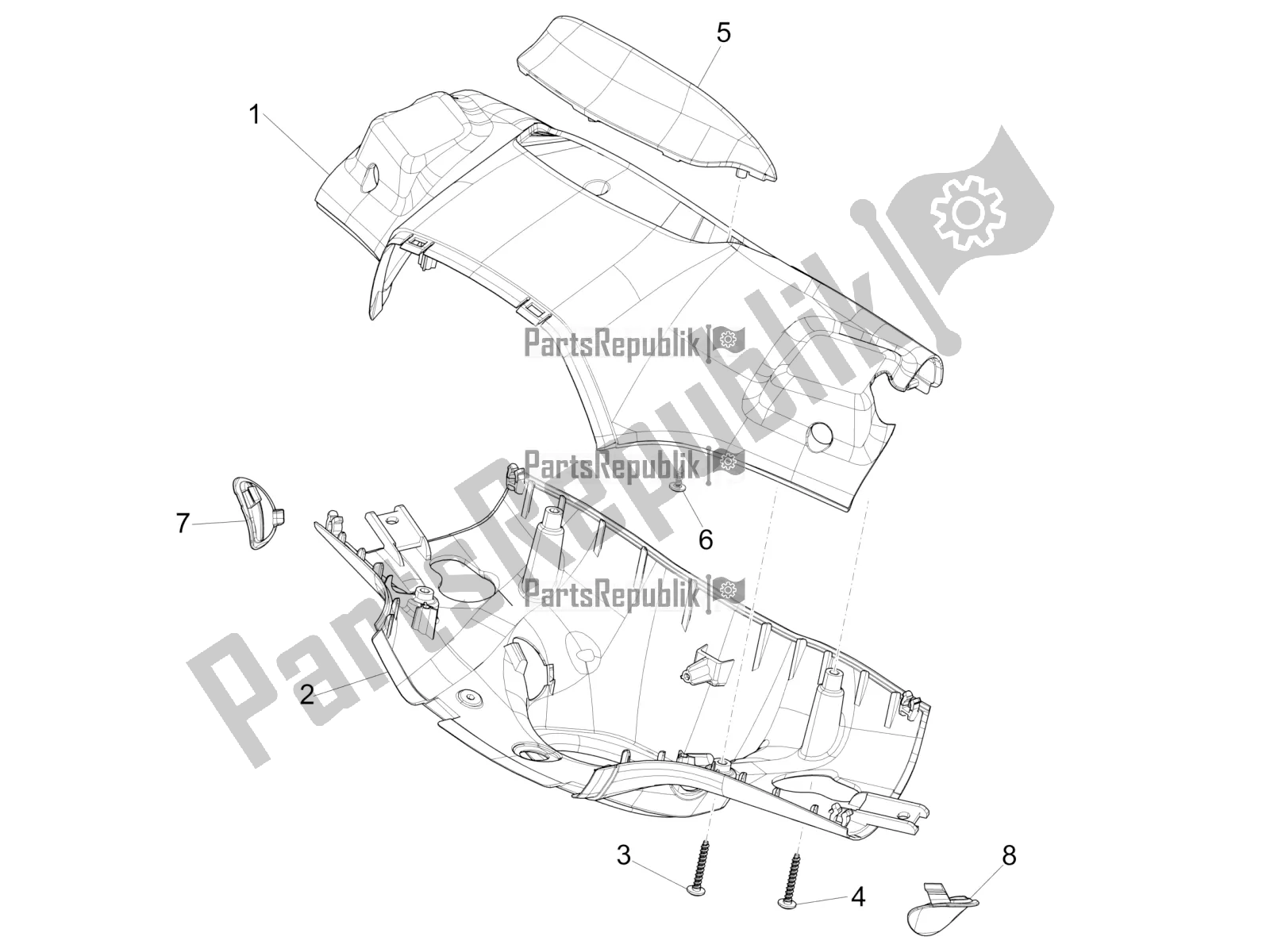 All parts for the Handlebars Coverages of the Vespa Sprint 150 Iget Abs/no ABS Apac 2016