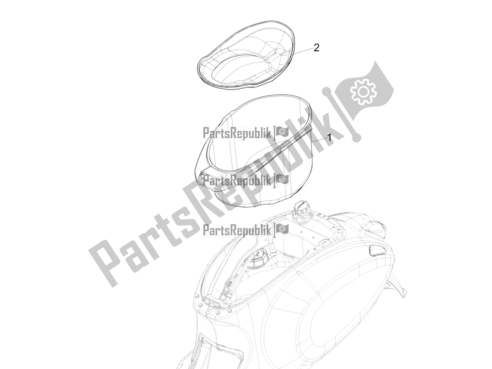 All parts for the Helmet Huosing - Undersaddle of the Vespa Sprint 150 Iget Abs/no ABS Apac 2016