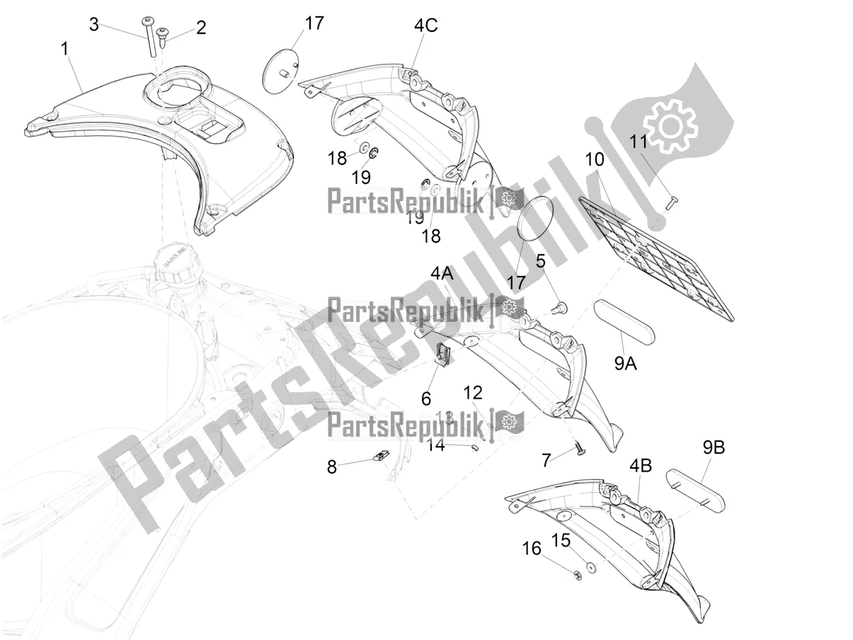Todas las partes para Cubierta Trasera - Protector Contra Salpicaduras de Vespa Sprint 150 Iget Abs/no ABS Apac 2016