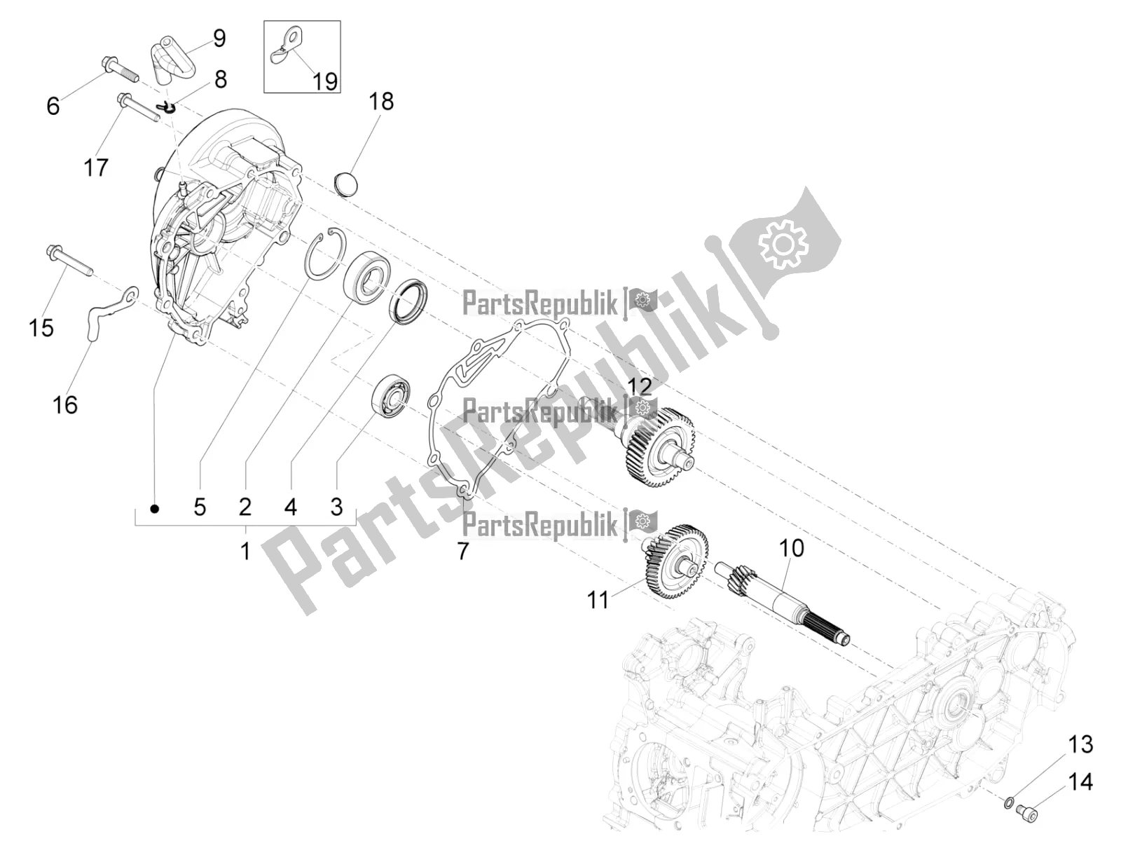 All parts for the Reduction Unit of the Vespa Sprint 150 Iget Abs/no ABS Apac 2016