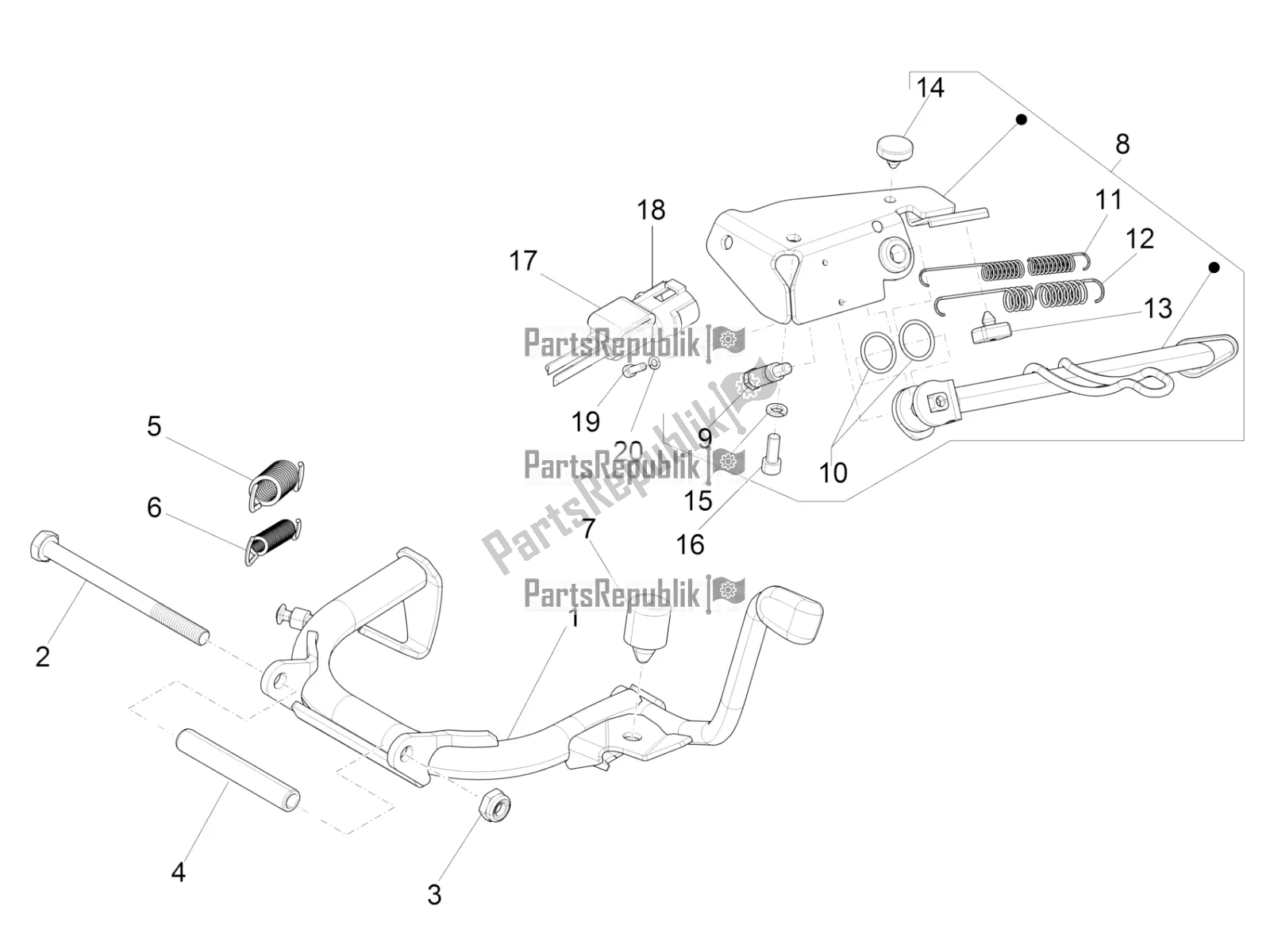 All parts for the Stand/s of the Vespa Sprint 150 Iget Abs/no ABS Apac 2016