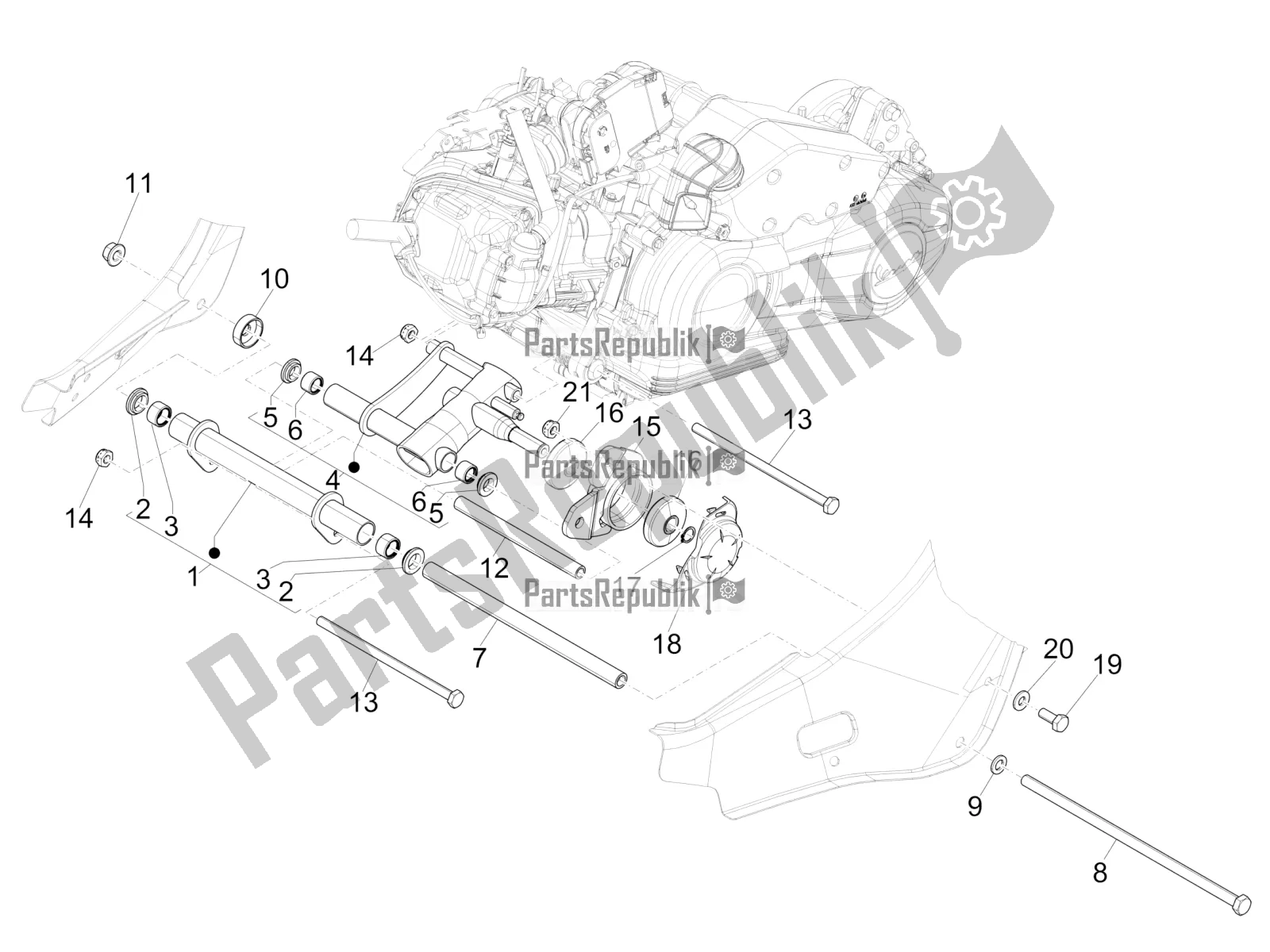 All parts for the Swinging Arm of the Vespa Sprint 150 Iget Abs/no ABS Apac 2016
