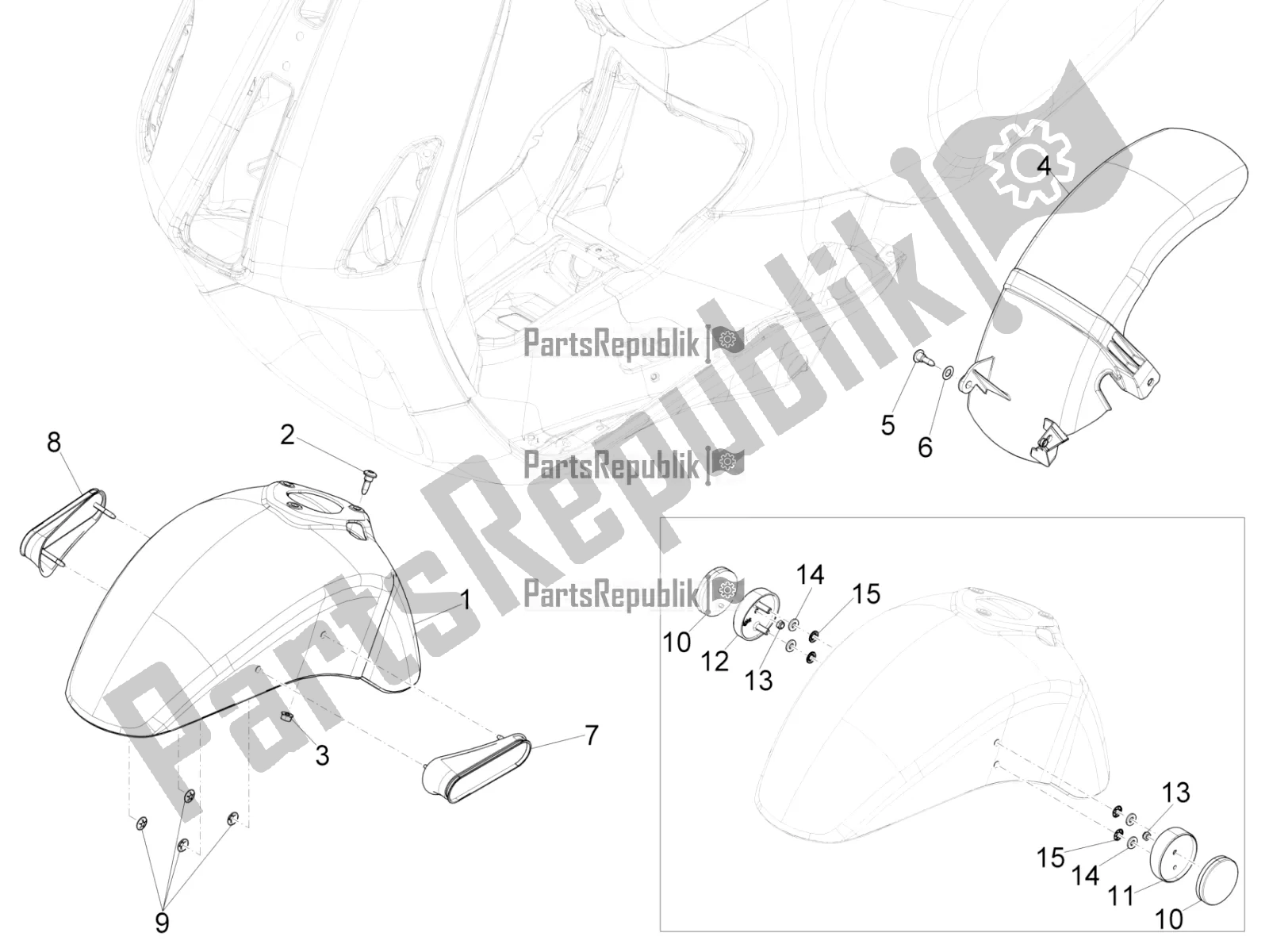 Toutes les pièces pour le Logement De Roue - Garde-boue du Vespa Sprint 150 Iget Abs/no ABS Apac 2016