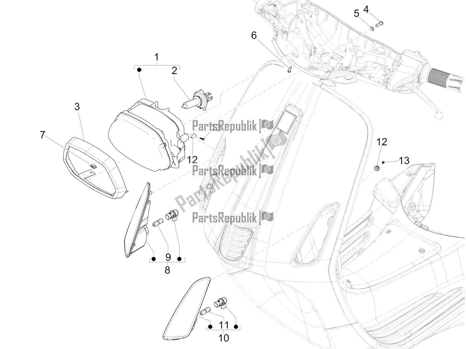 Toutes les pièces pour le Phares Avant - Clignotants du Vespa Sprint 150 Iget Abs/no ABS Apac 2017