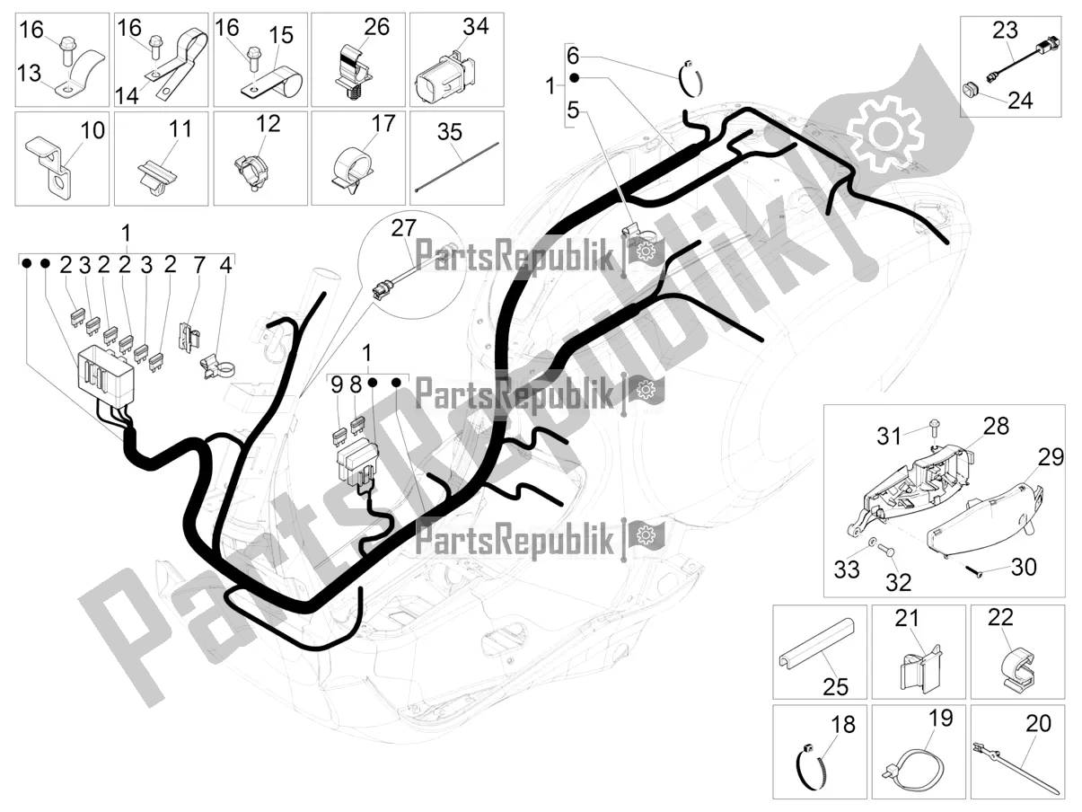 All parts for the Main Cable Harness of the Vespa Sprint 150 Iget Abs/no ABS Apac 2017