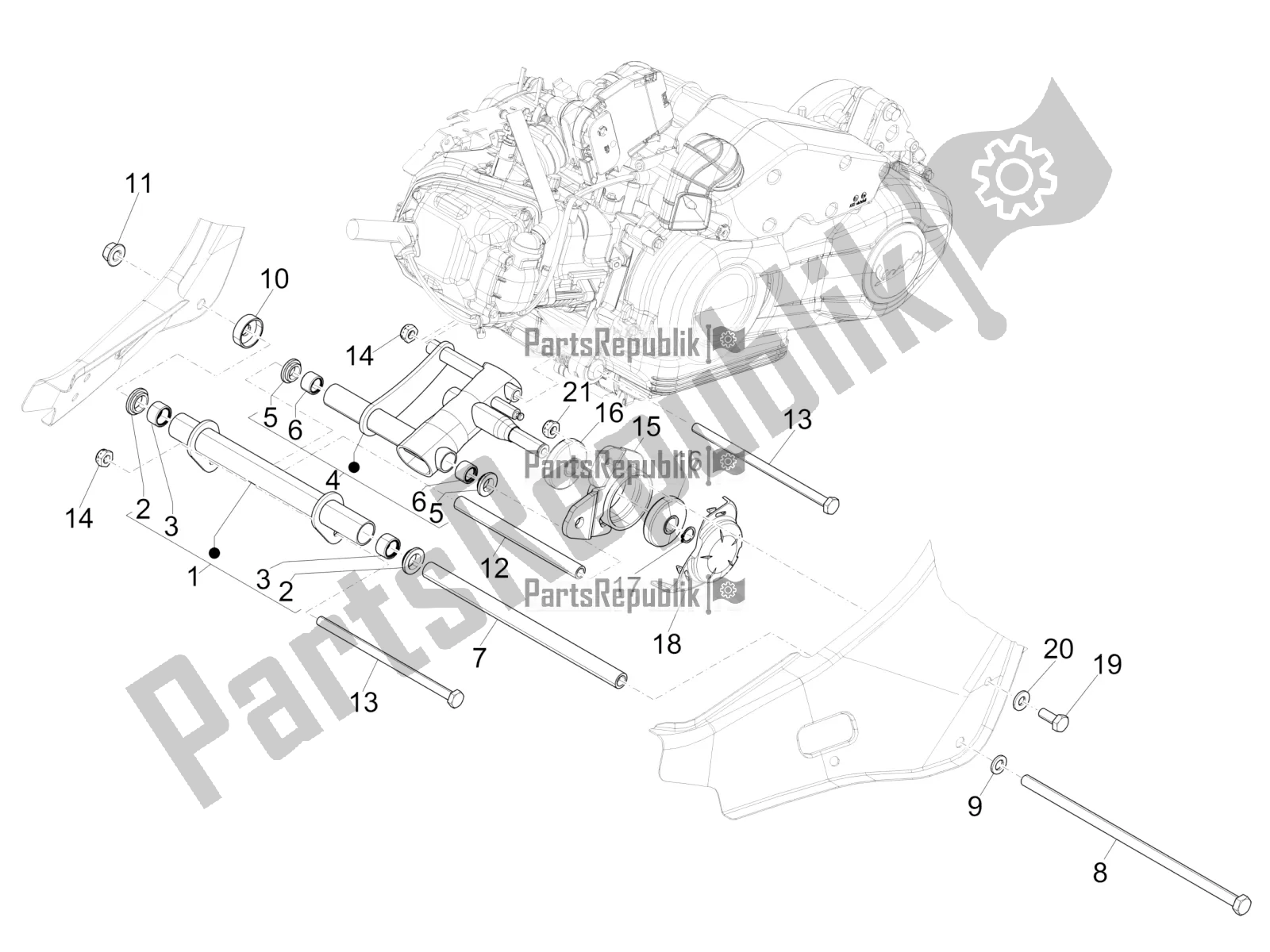 Toutes les pièces pour le Bras Oscillant du Vespa Sprint 150 Iget Abs/no ABS Apac 2017