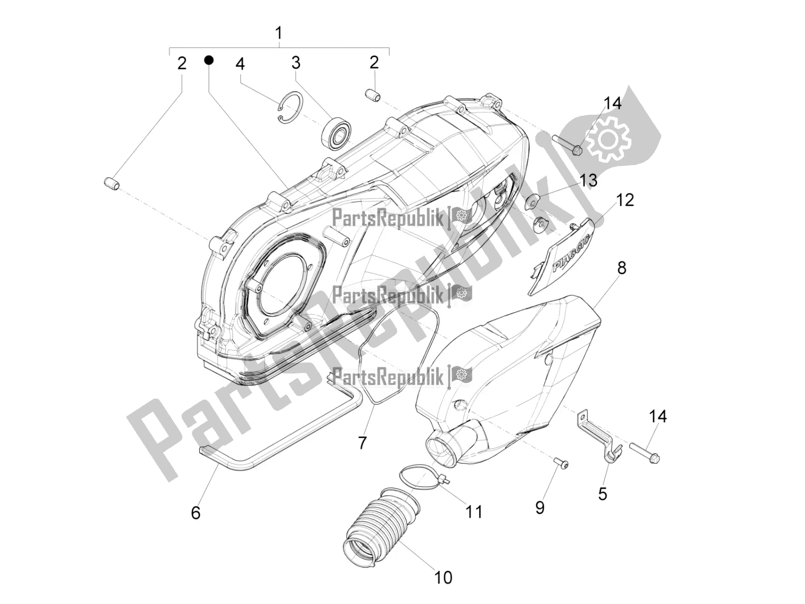Todas las partes para Tapa Del Cárter - Enfriamiento Del Cárter de Vespa Sprint 150 Iget Abs/no ABS Apac 2018