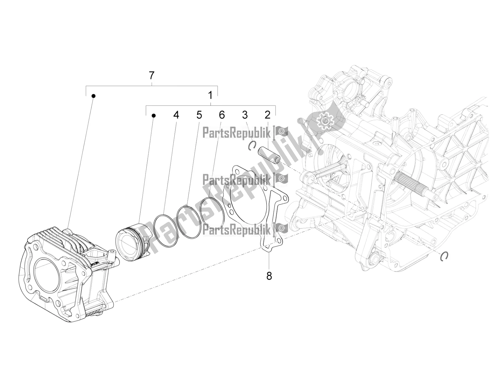 All parts for the Cylinder-piston-wrist Pin Unit of the Vespa Sprint 150 Iget Abs/no ABS Apac 2018