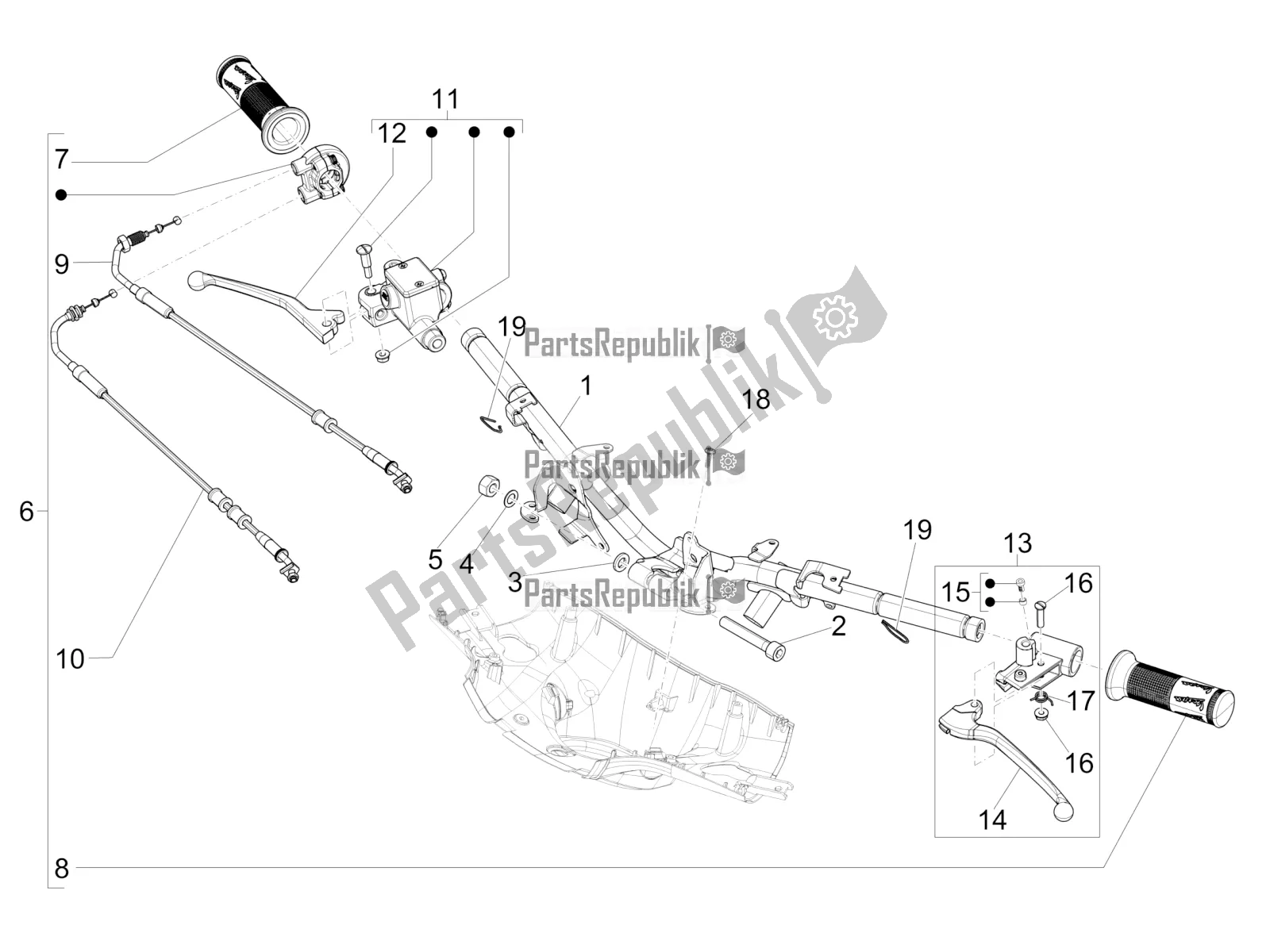 Tutte le parti per il Manubrio - Master Cil. Del Vespa Sprint 150 Iget Abs/no ABS Apac 2018