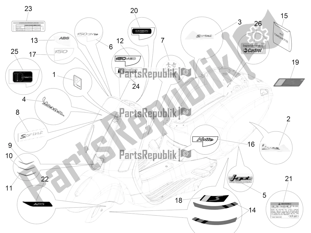 Wszystkie części do Talerze - Emblematy Vespa Sprint 150 Iget Abs/no ABS Apac 2018