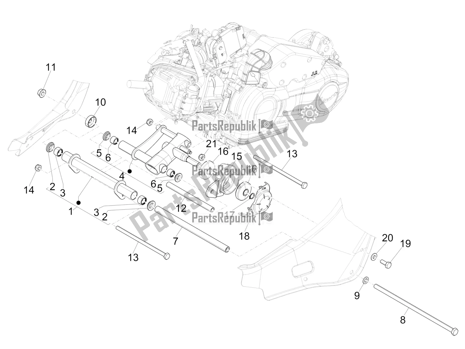 Todas las partes para Brazo Oscilante de Vespa Sprint 150 Iget Abs/no ABS Apac 2018