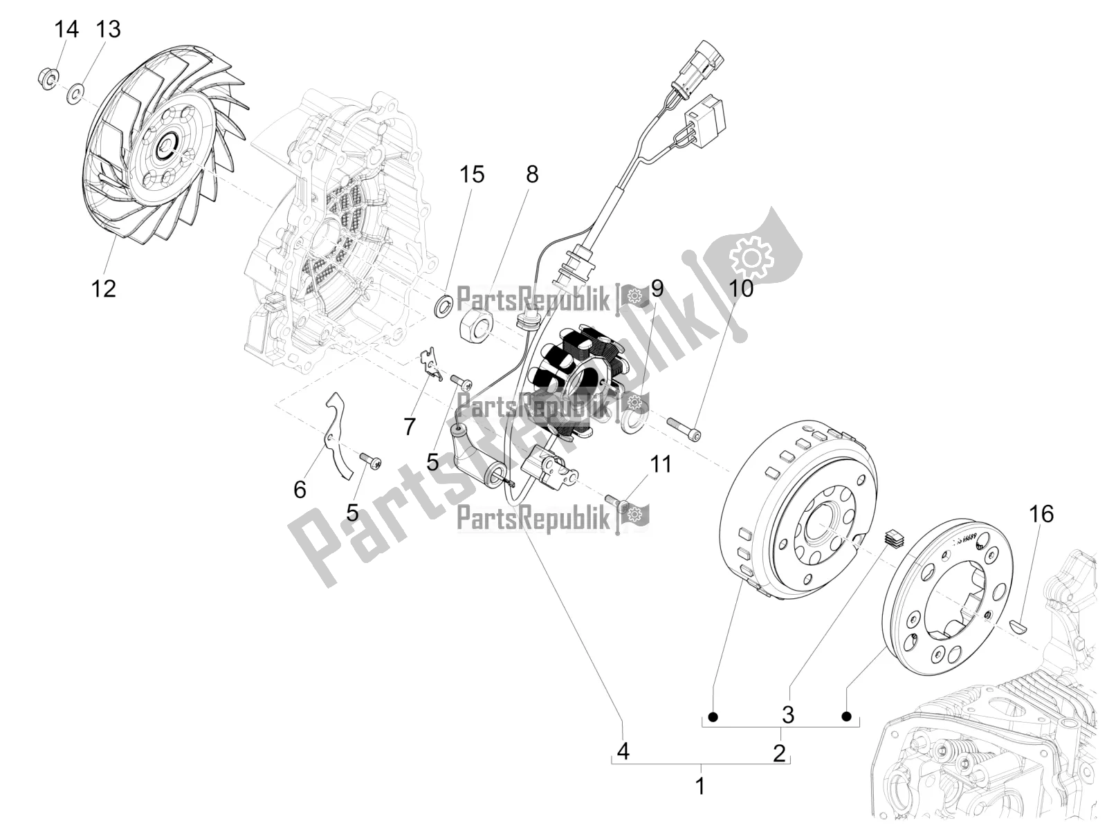 All parts for the Flywheel Magneto of the Vespa Sprint 150 Iget Abs/no ABS Apac 2019
