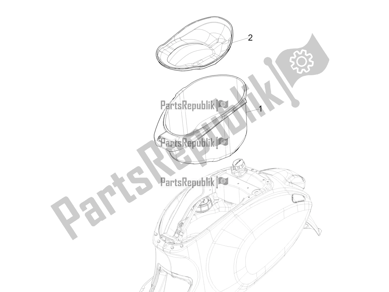 All parts for the Helmet Huosing - Undersaddle of the Vespa Sprint 150 Iget Abs/no ABS Apac 2019