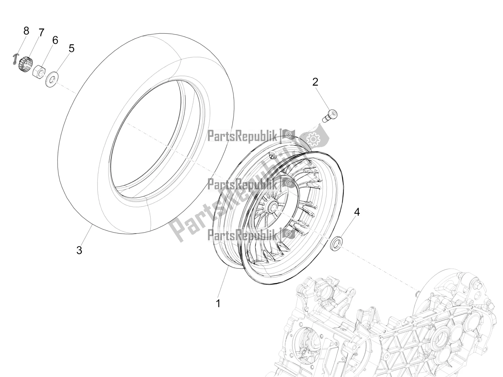 All parts for the Rear Wheel of the Vespa Sprint 150 Iget Abs/no ABS Apac 2019