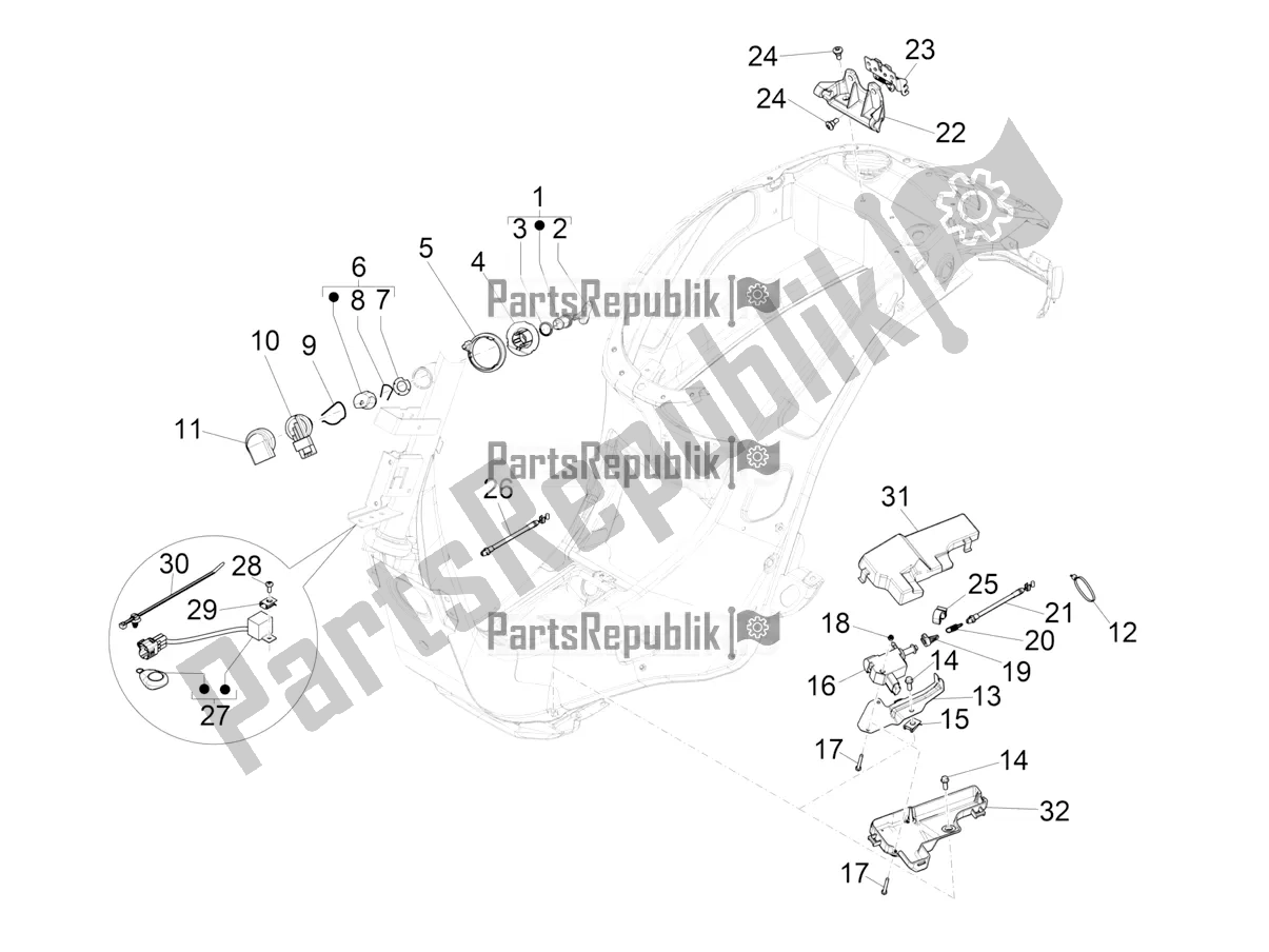 Todas as partes de Fechaduras do Vespa Sprint 150 Iget Abs/no ABS Apac 2020