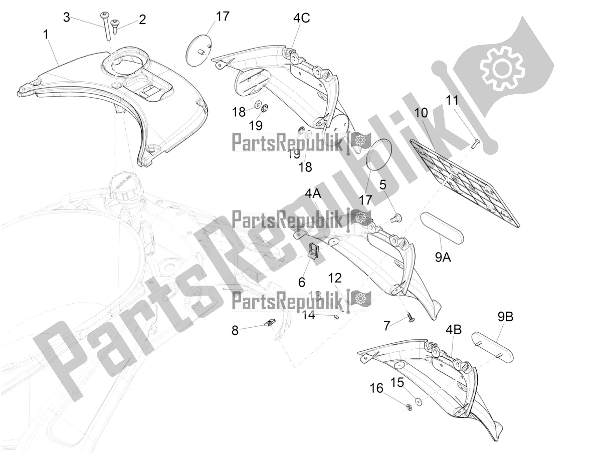 Toutes les pièces pour le Capot Arrière - Protection Contre Les éclaboussures du Vespa Sprint 150 Iget Abs/no ABS Apac 2020