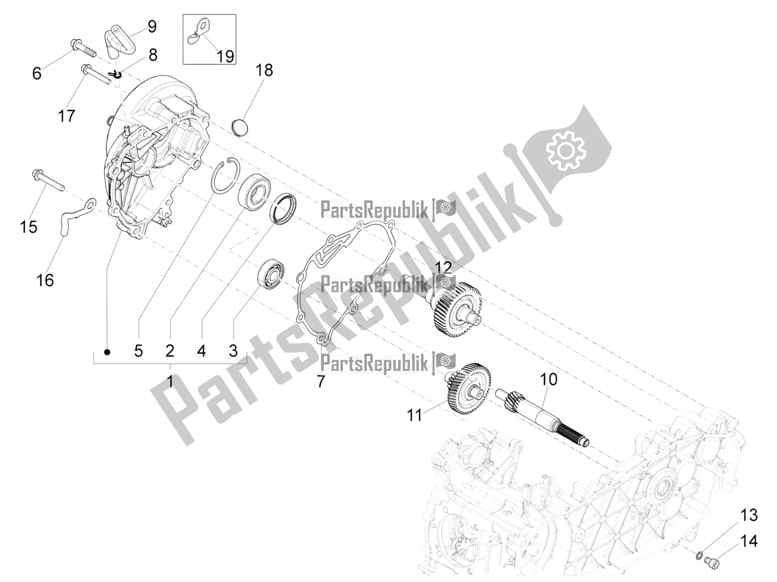 All parts for the Reduction Unit of the Vespa Sprint 150 Iget Abs/no ABS Apac 2020