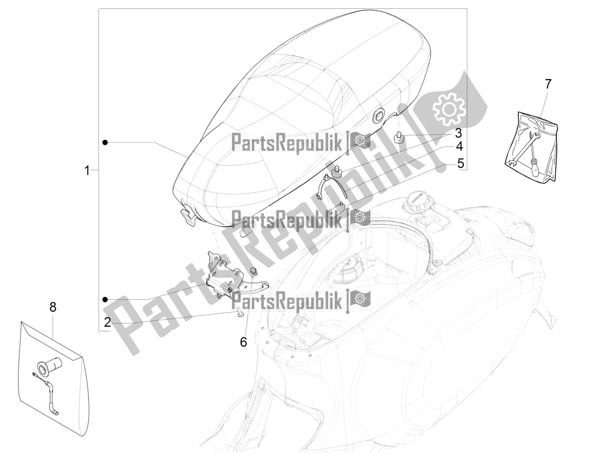 Alle onderdelen voor de Zadel / Stoelen van de Vespa Sprint 150 Iget Abs/no ABS Apac 2020