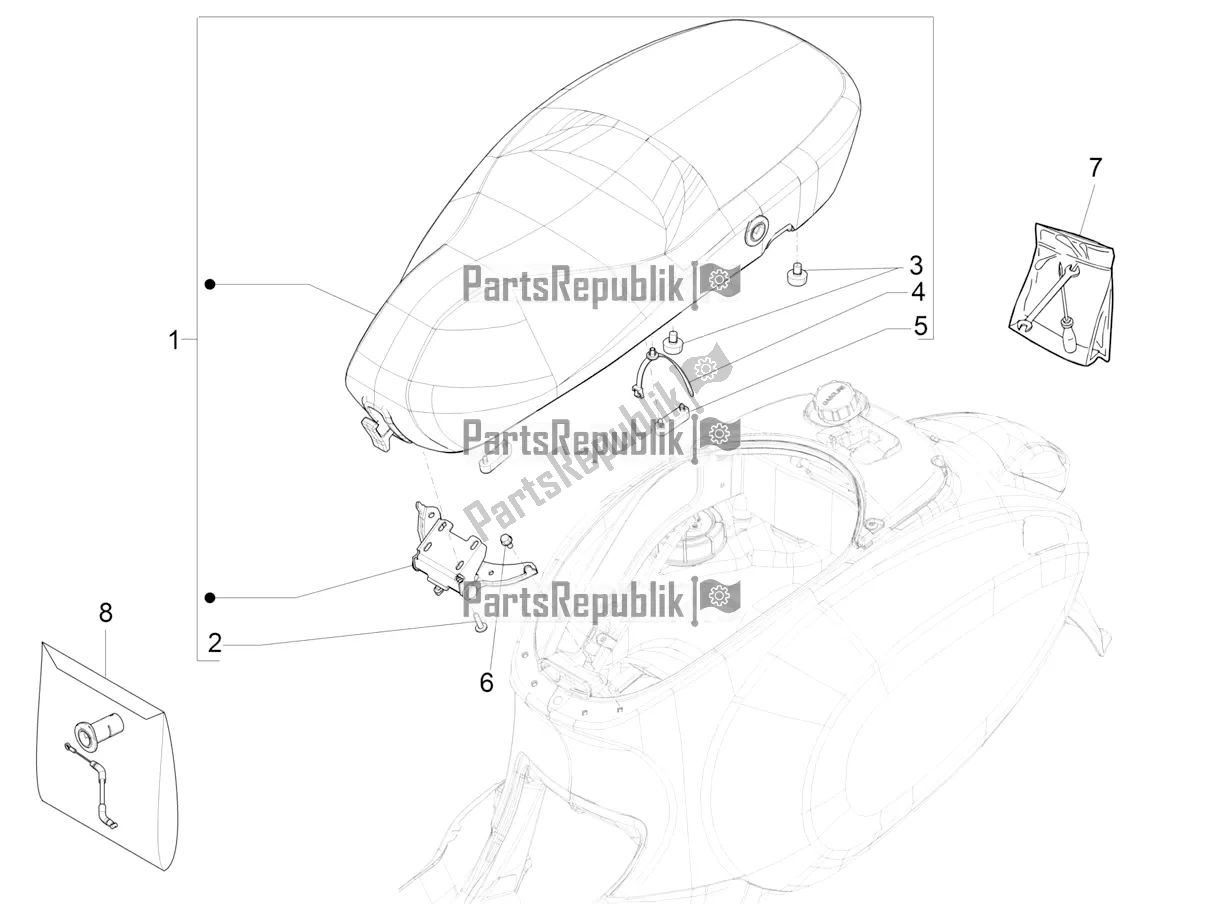 Alle onderdelen voor de Zadel / Stoelen van de Vespa Sprint 150 Iget Abs/no ABS Apac 2020