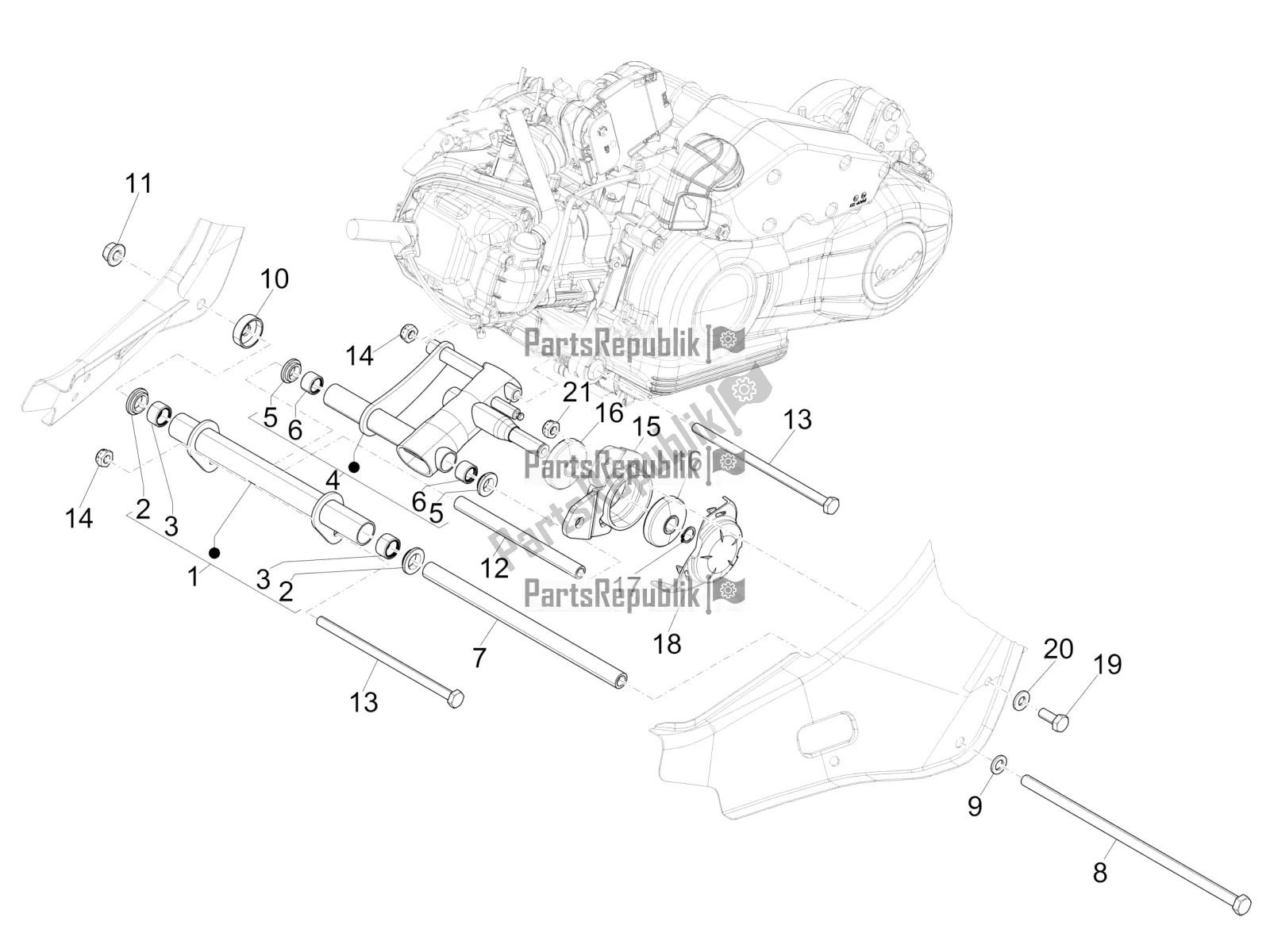 Toutes les pièces pour le Bras Oscillant du Vespa Sprint 150 Iget Abs/no ABS Apac 2020
