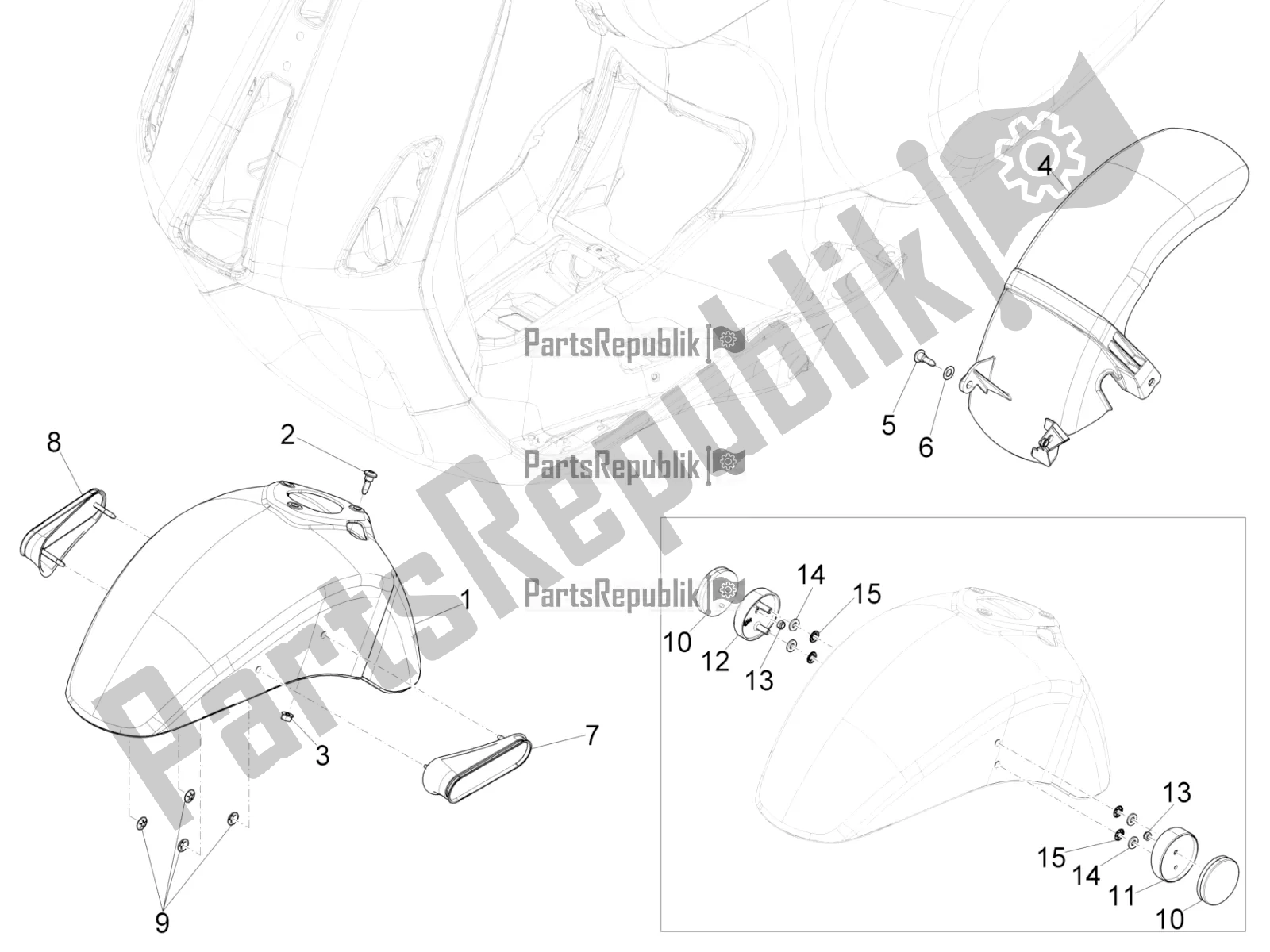 Toutes les pièces pour le Logement De Roue - Garde-boue du Vespa Sprint 150 Iget Abs/no ABS Apac 2020