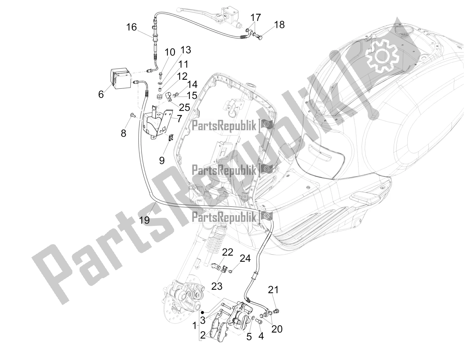 Alle onderdelen voor de Remmen Buizen - Remklauwen (abs) van de Vespa Sprint 150 Iget Abs/no ABS Apac 2021