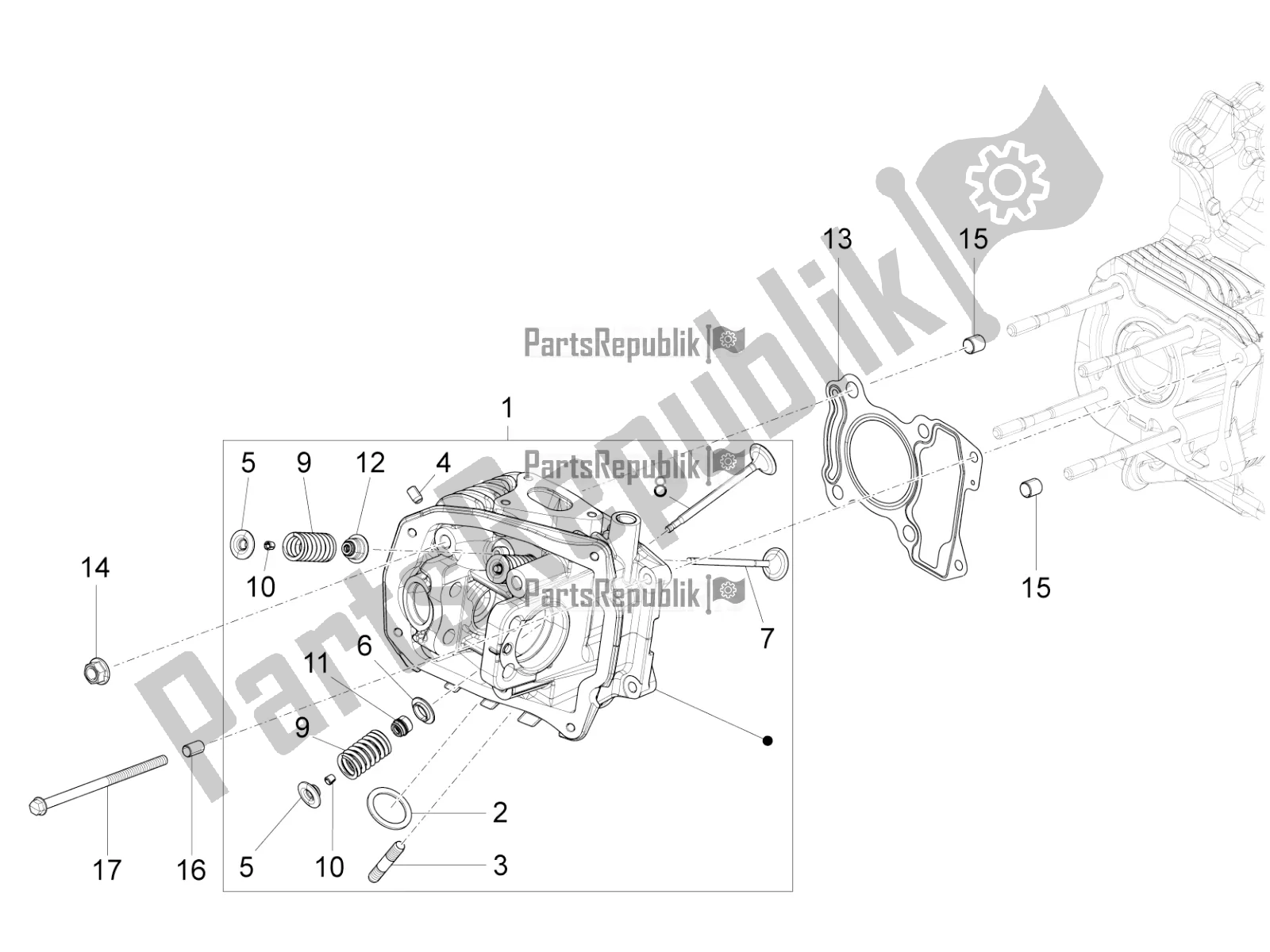 Todas as partes de Cylinder Head Unit - Valve do Vespa Sprint 150 Iget Abs/no ABS Apac 2021