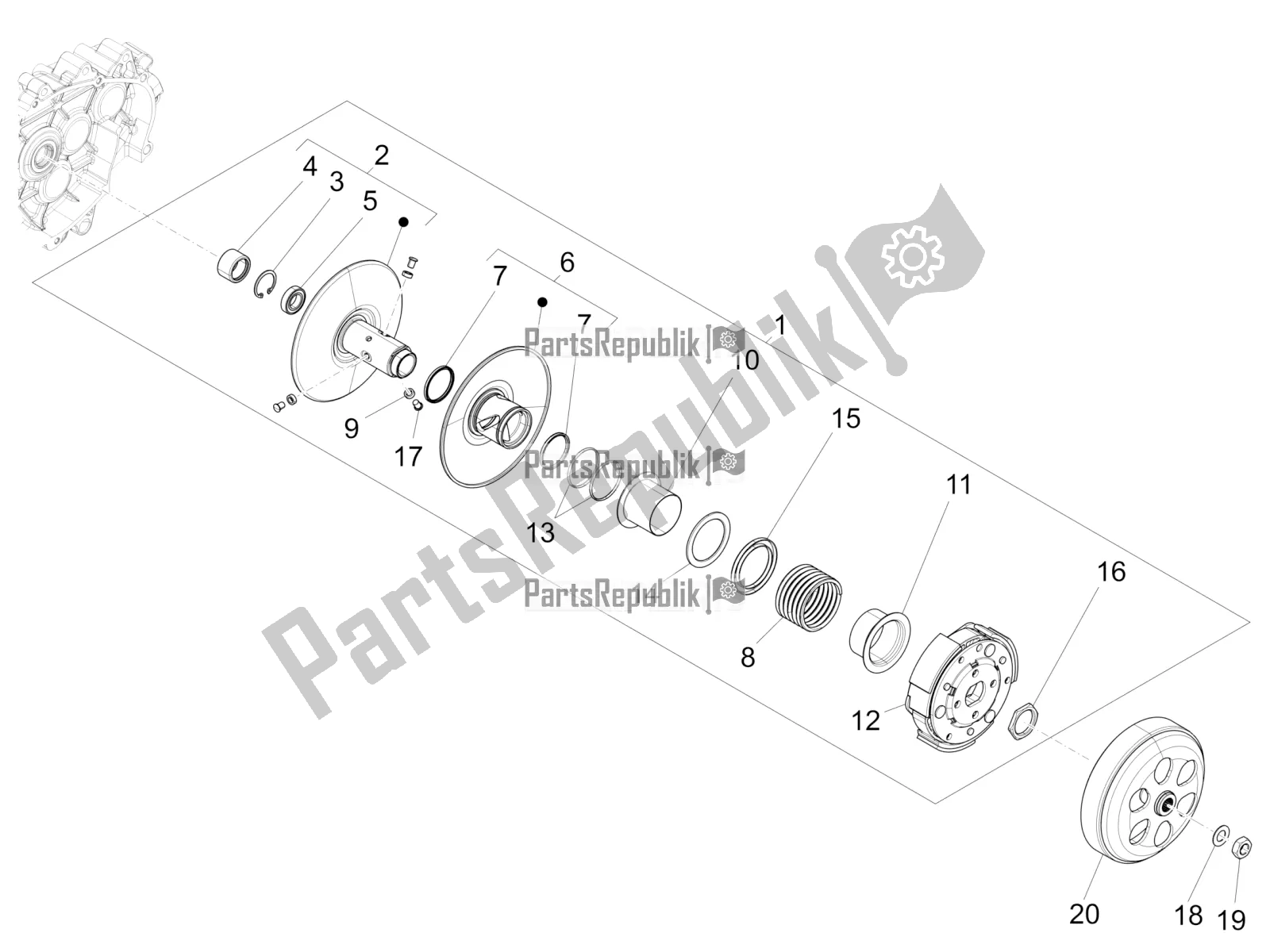 All parts for the Driven Pulley of the Vespa Sprint 150 Iget Abs/no ABS Apac 2021