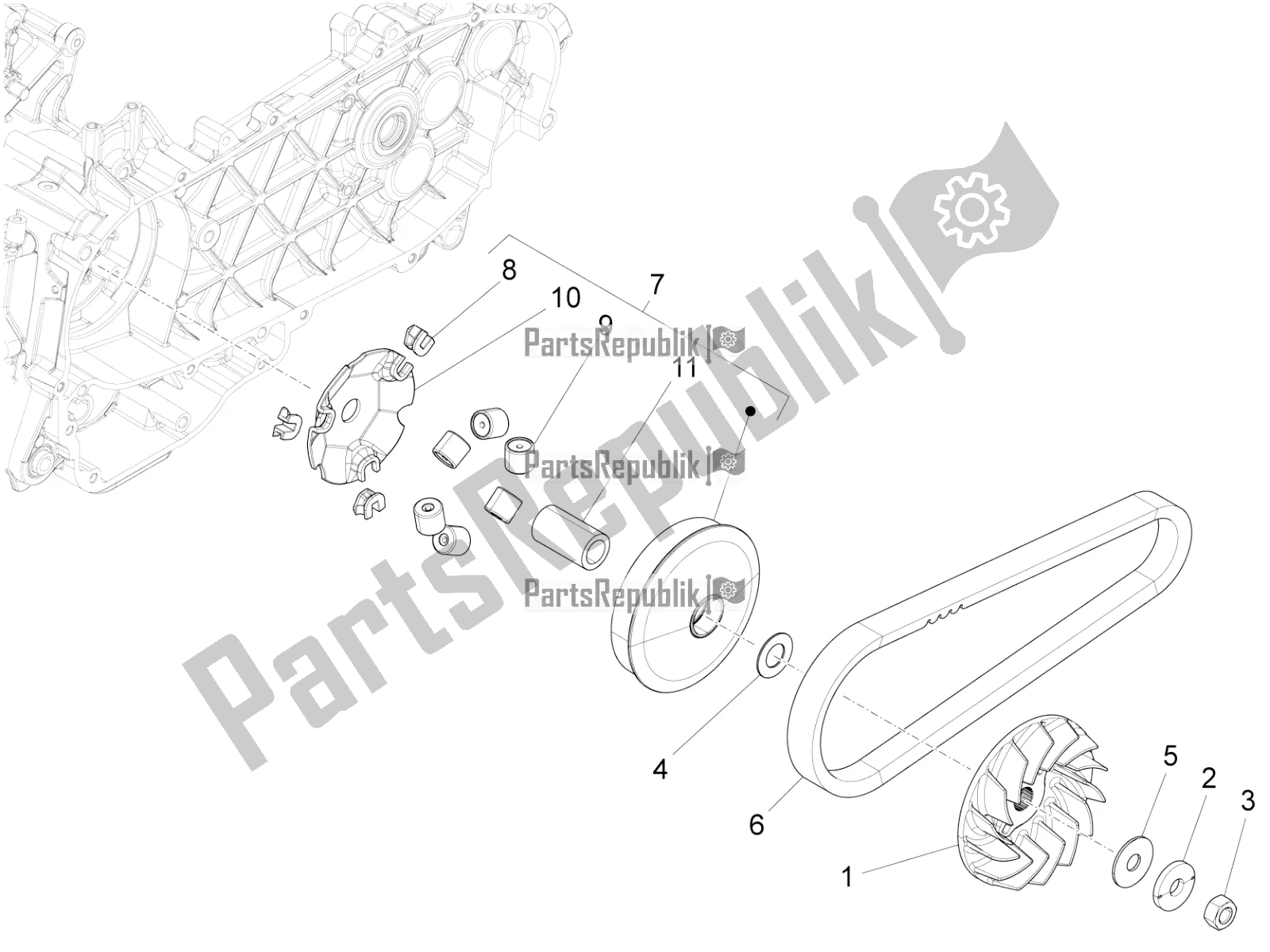 All parts for the Driving Pulley of the Vespa Sprint 150 Iget Abs/no ABS Apac 2021