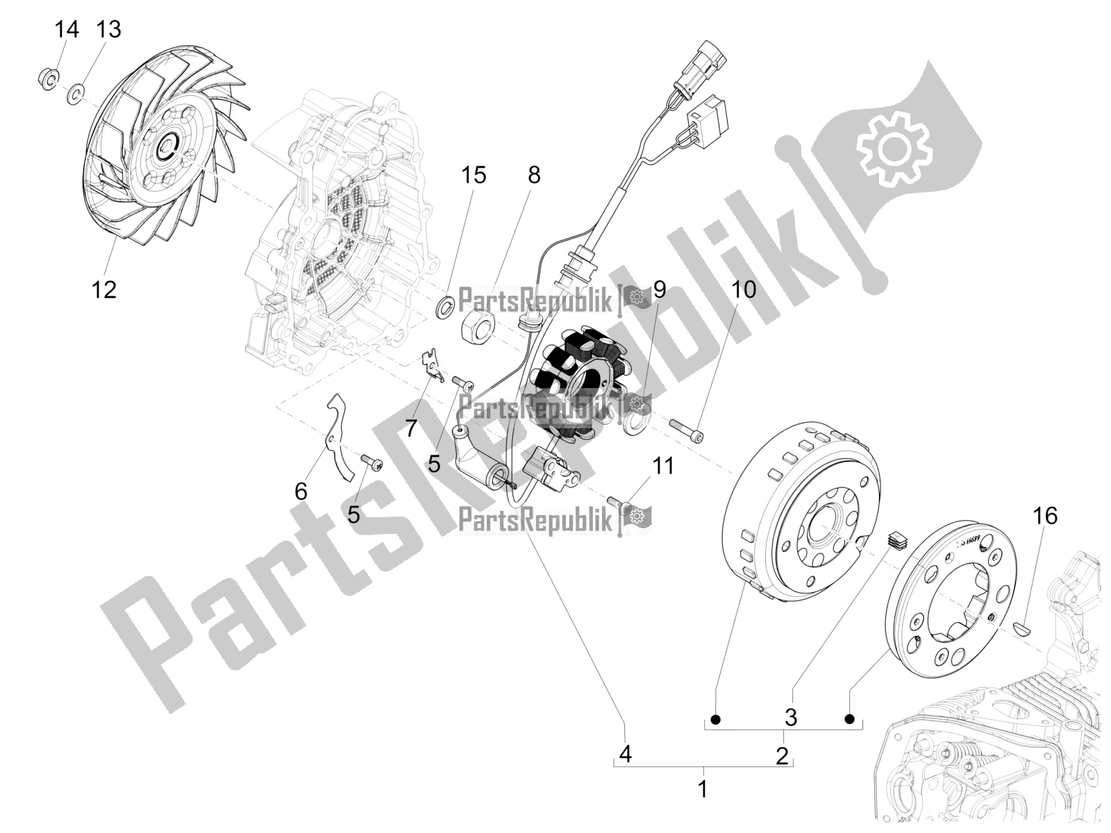 Alle onderdelen voor de Vliegwiel Magneto van de Vespa Sprint 150 Iget Abs/no ABS Apac 2021