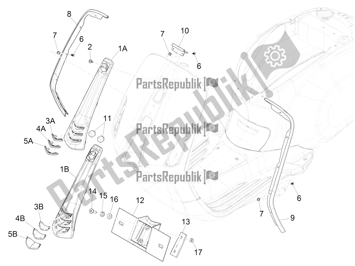 Alle onderdelen voor de Voorste Schild van de Vespa Sprint 150 Iget Abs/no ABS Apac 2021