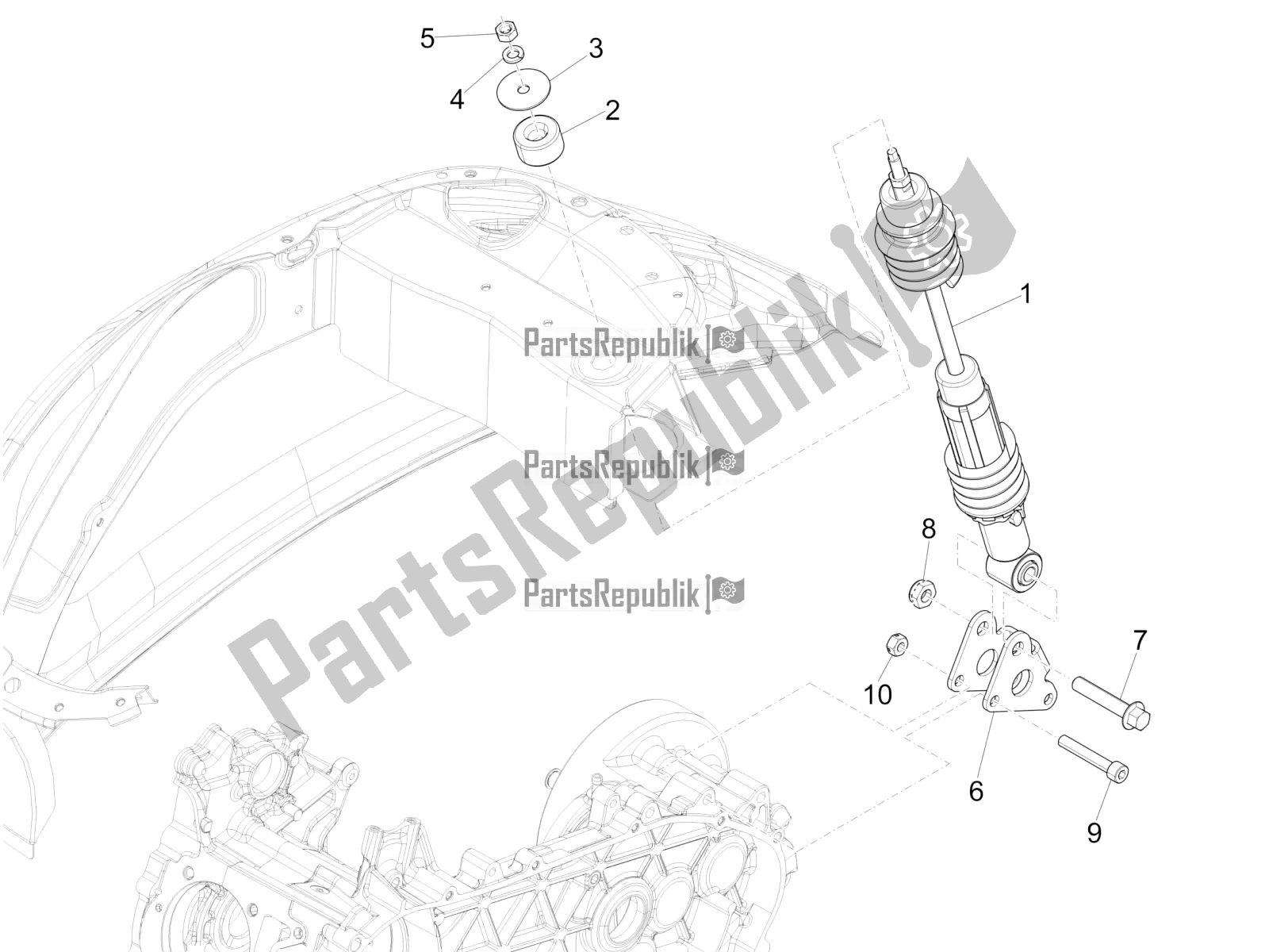 Alle onderdelen voor de Achtervering - Schokdemper / S van de Vespa Sprint 150 Iget Abs/no ABS Apac 2021
