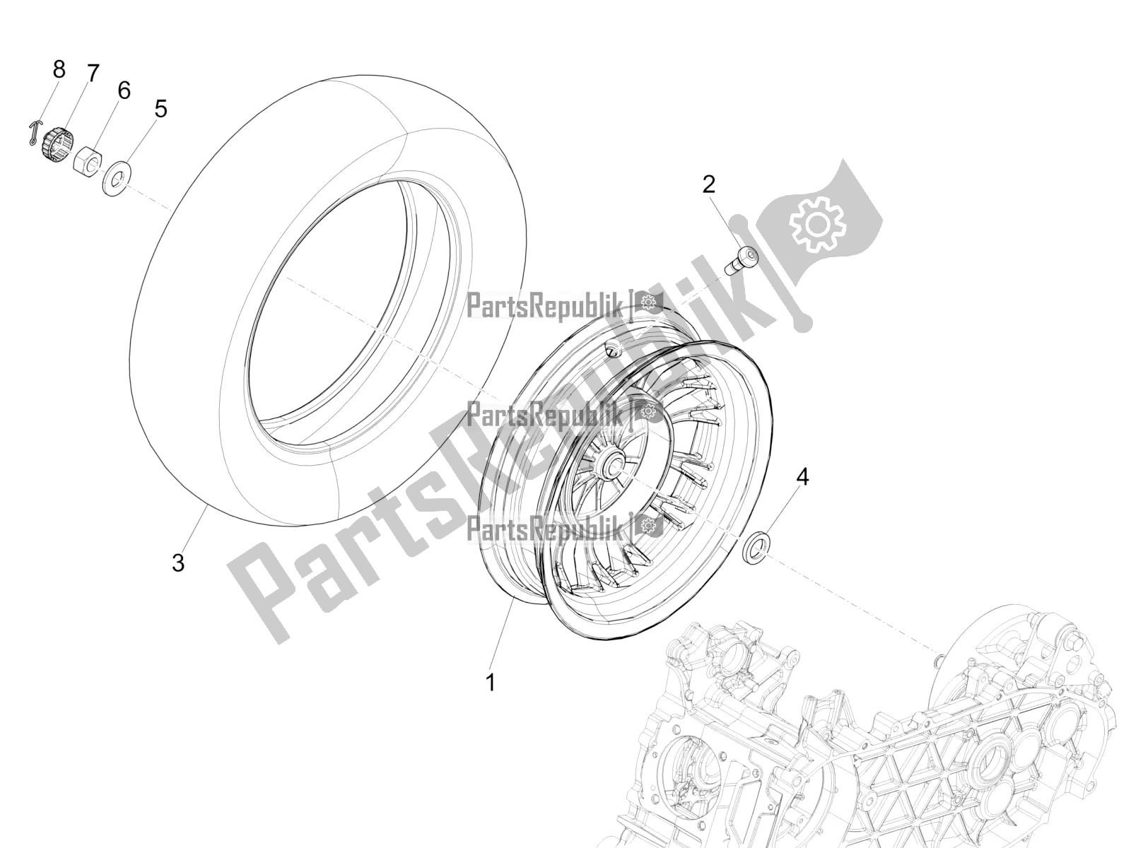 Alle onderdelen voor de Achterwiel van de Vespa Sprint 150 Iget Abs/no ABS Apac 2021