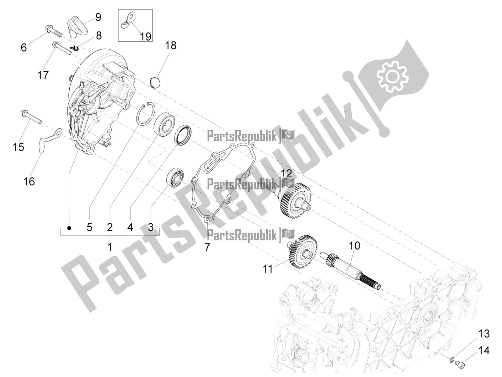 Alle onderdelen voor de Reductie-eenheid van de Vespa Sprint 150 Iget Abs/no ABS Apac 2021