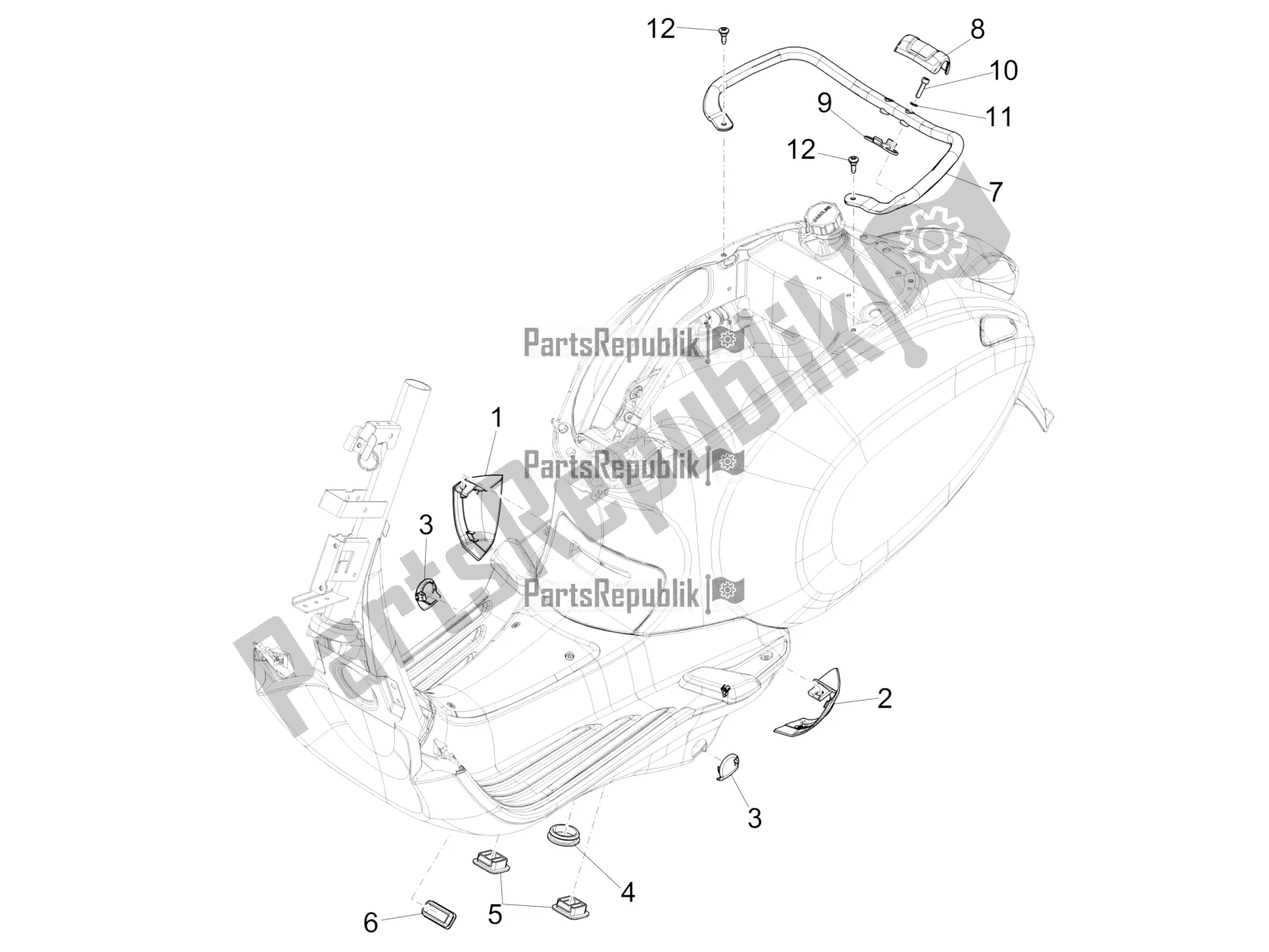 Alle onderdelen voor de Zijdeksel - Spoiler van de Vespa Sprint 150 Iget Abs/no ABS Apac 2021