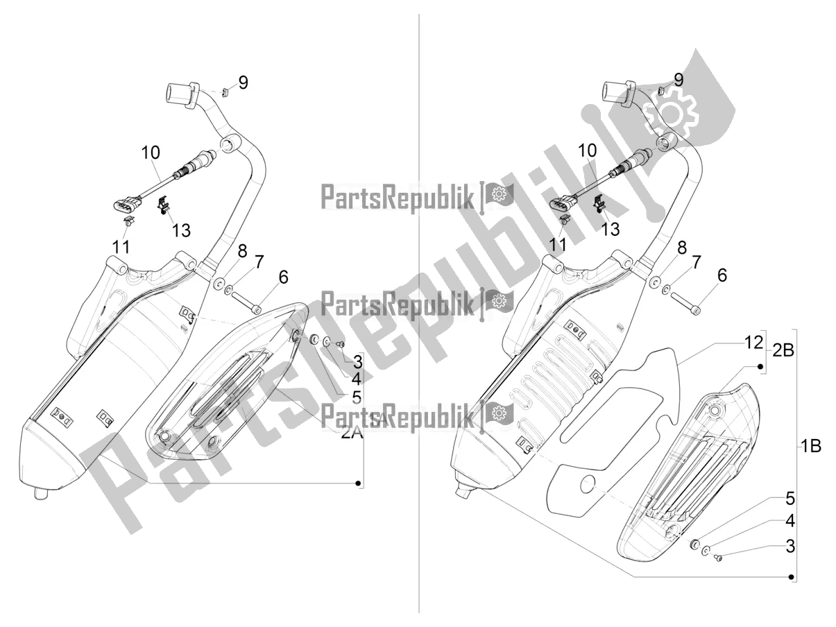 Alle onderdelen voor de Geluiddemper van de Vespa Sprint 150 Iget Abs/no ABS Apac 2021