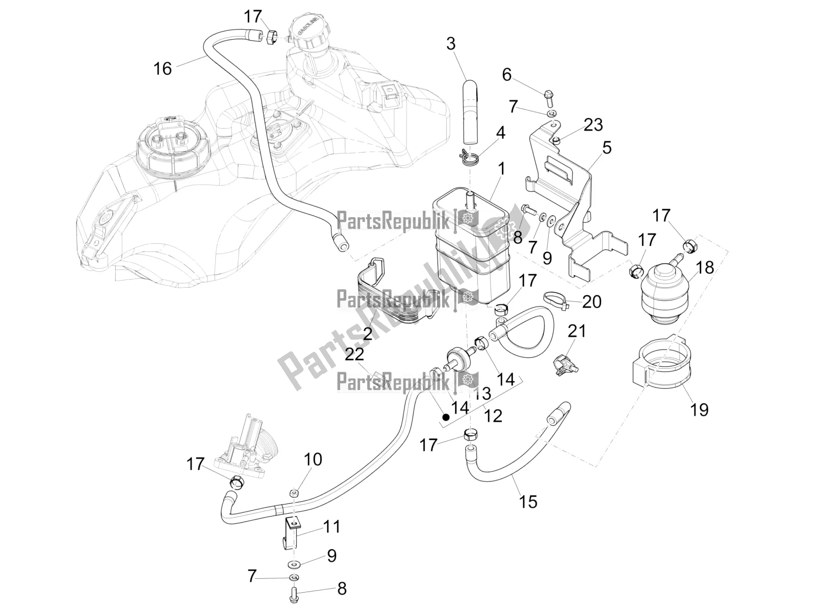 Toutes les pièces pour le Système Anti-percolation du Vespa Sprint 150 Iget ABS USA 2016