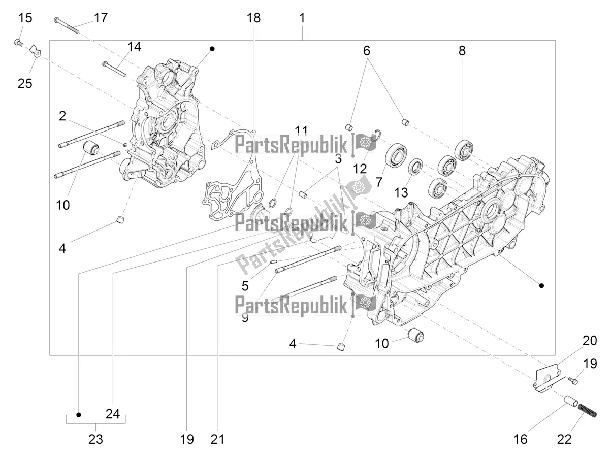 All parts for the Crankcase of the Vespa Sprint 150 Iget ABS USA 2016