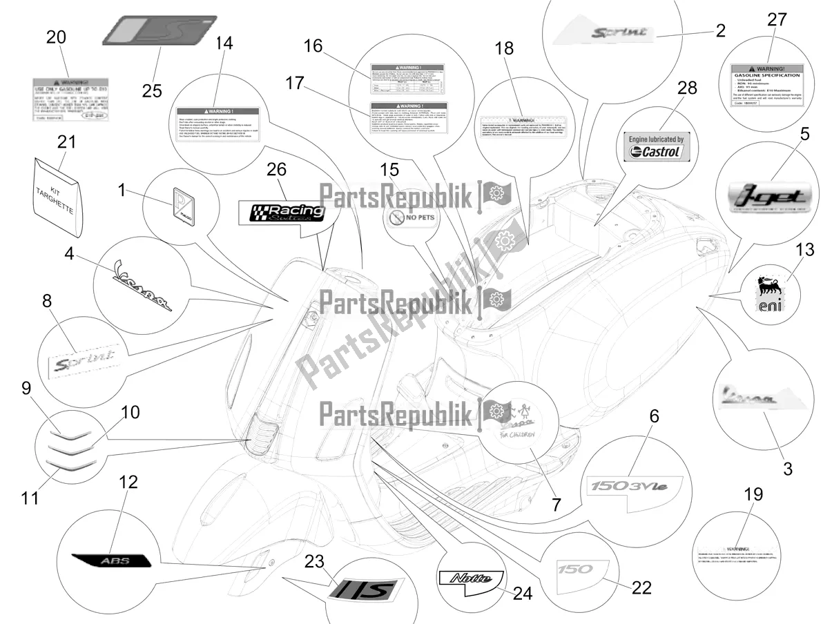 Toutes les pièces pour le Plaques - Emblèmes du Vespa Sprint 150 Iget ABS USA 2016